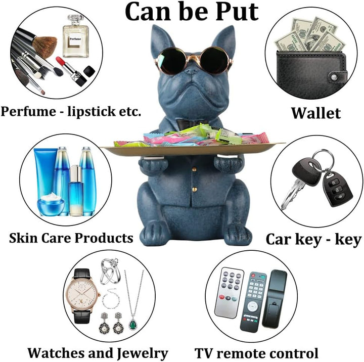 Blau Französische Bulldogge Deko Skulpturen, Schlüsselbrett mit Ablage, lustiges Sparschwein mit Sch