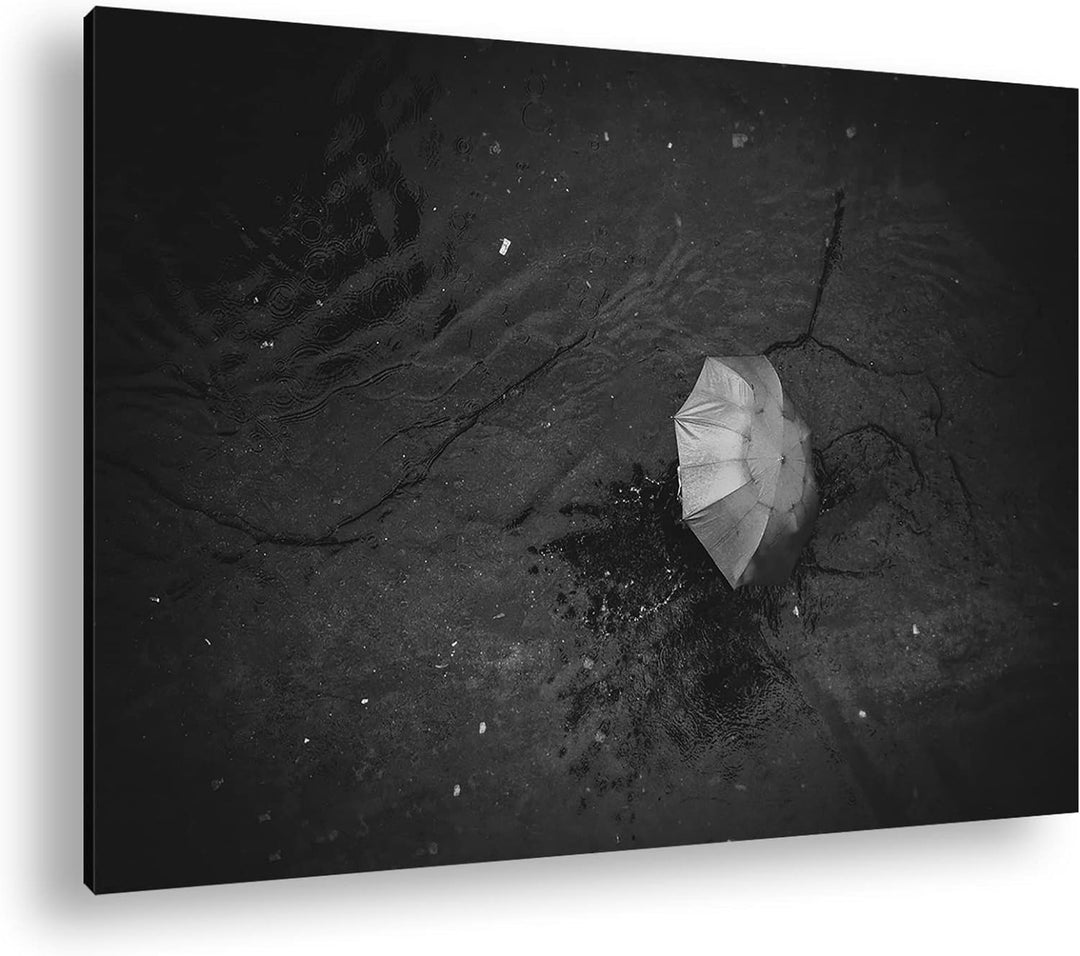 deyoli verlorender Regenschirm Format: 80x60 Effekt: Schwarz&Weiss als Leinwandbild, Motiv fertig ge
