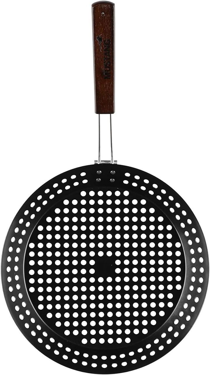 Grillpfanne Ø 30,5 cm mit klappbarem Holzgriff, Gemüsepfanne, Grill Wok