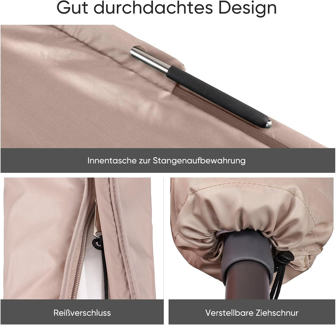 Sekey Schutzhülle für Ø 300 cm Sonnenschirm, Abdeckhauben für Sonnenschirm,100% Polyester, Taupe Tau