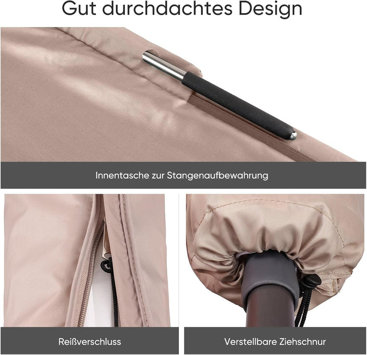 Sekey Schutzhülle für Ø 300 cm Sonnenschirm, Abdeckhauben für Sonnenschirm,100% Polyester, Taupe Tau