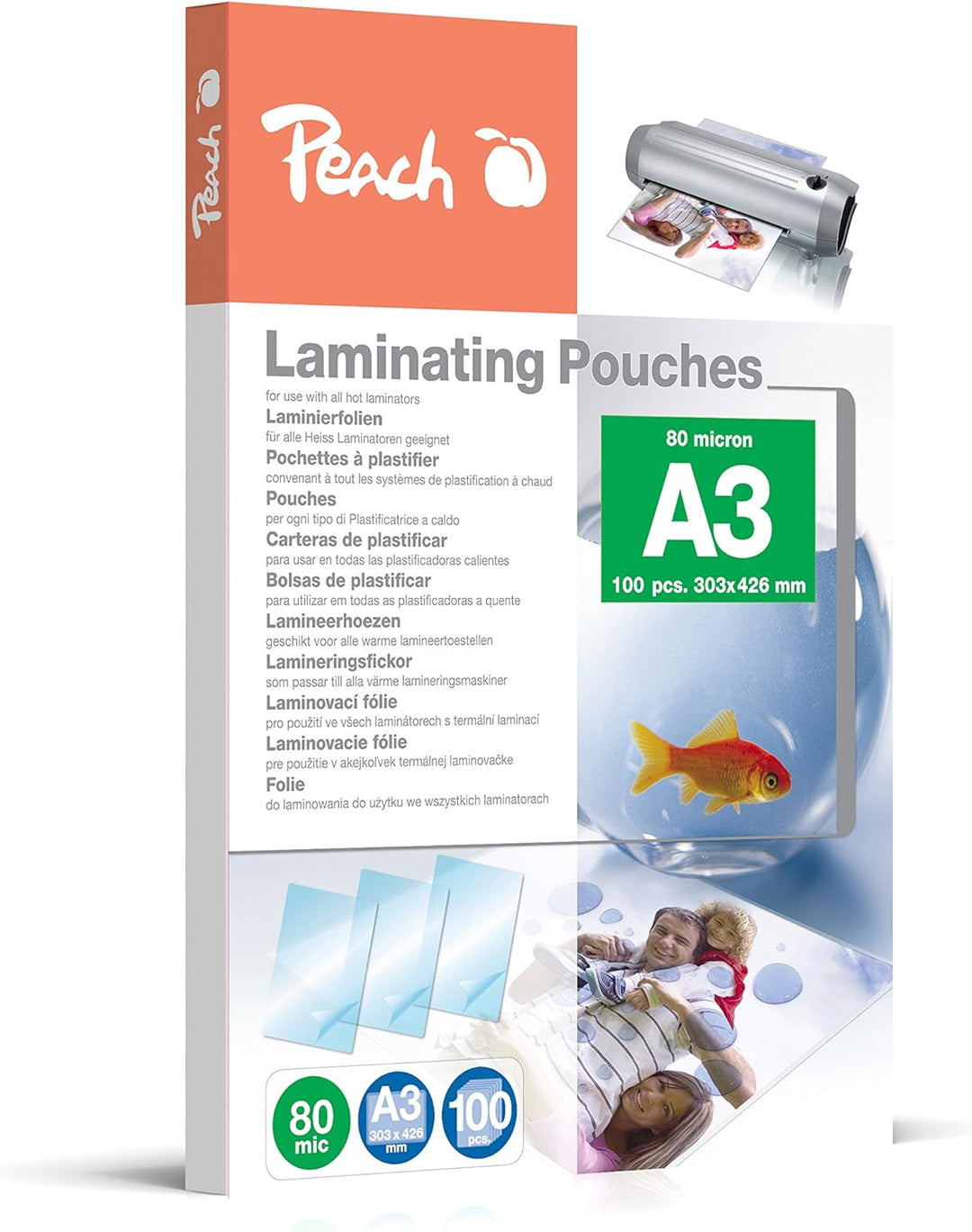 Peach Laminierfolien A3 - 80 mic - 100 pouches - glänzend - Premiumqualität für beste Laminierergebn