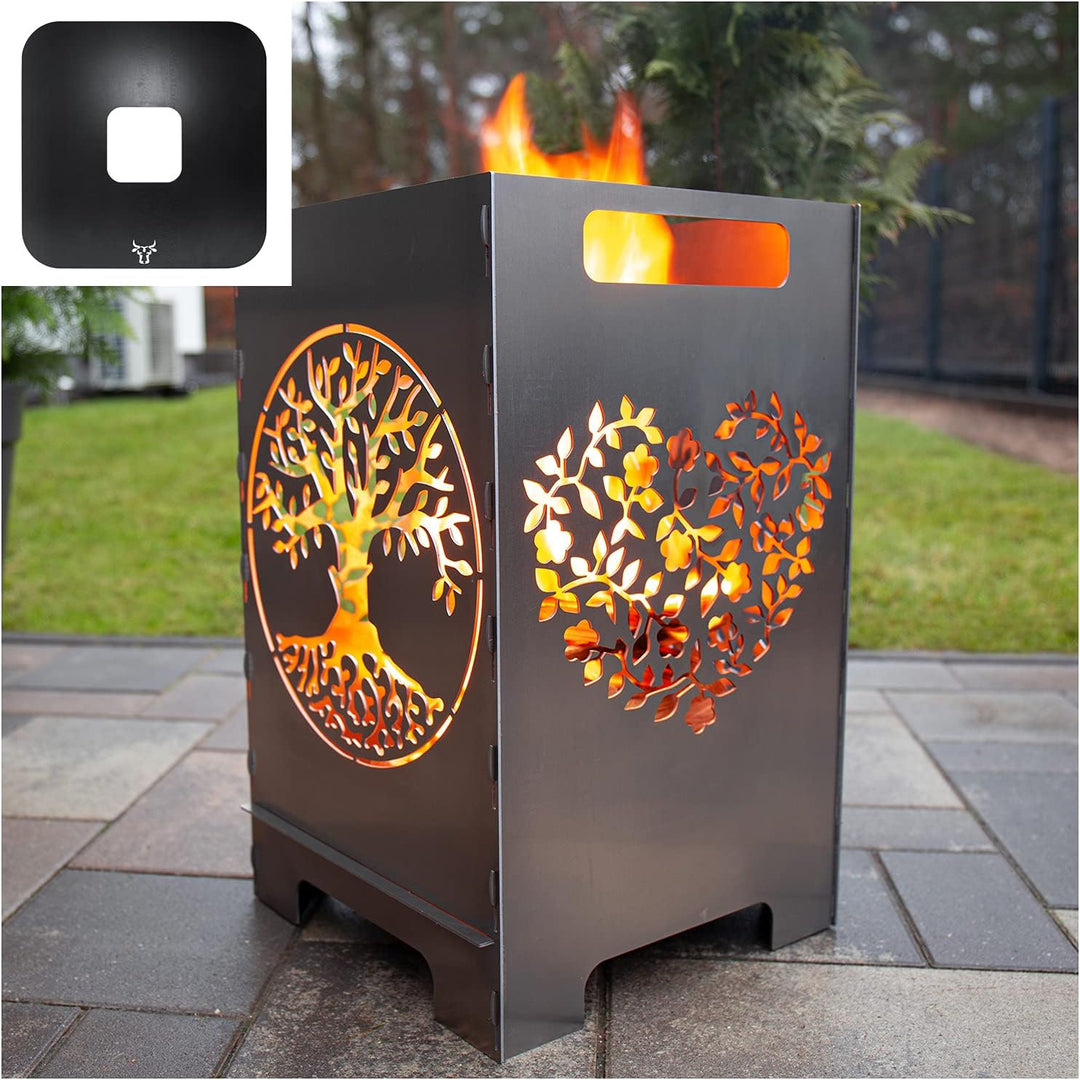tuning-art FK03 Feuertonne Grill-Set | Feuerkorb Steckbar + Feuerplatte | Grillplatte, Grösse:Herz +