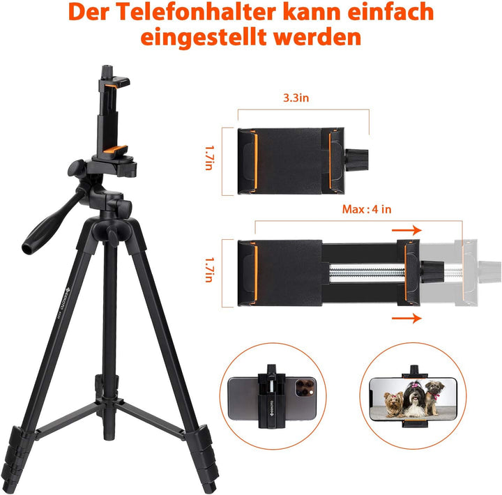 GEEKOTO Handy Stativ Ausziehbar, 54" Stativ für Smartphone mit 360-Grad-Panorama-Drehplattform und 1