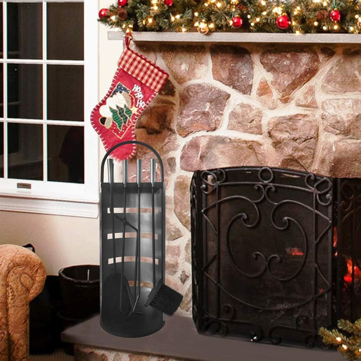 Yznahre Edelstahl Kaminbesteck Set 5 TLG, Modern Kamingarnitur Kaminwerkzeug mit StÀnder, Besen, Zan