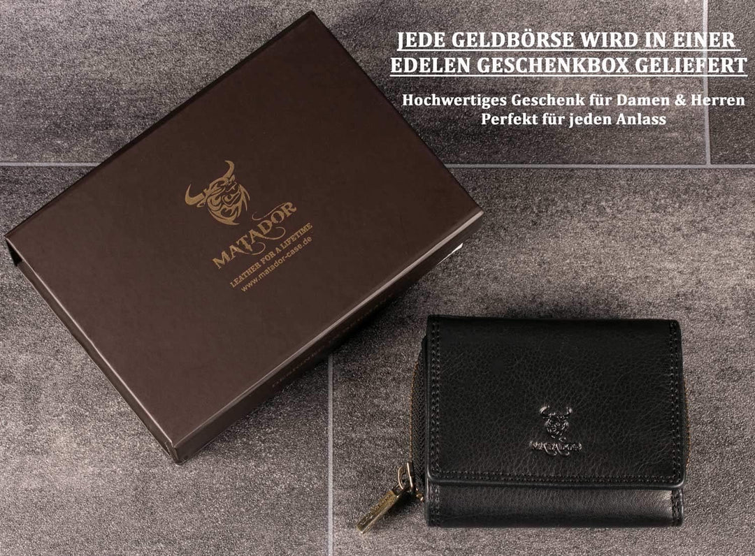 MATADOR Geldbörse Damen Portemonnaie Klein Frauen Geldbeutel Herren TüV Geprüfter RFID/NFC Schutz (B