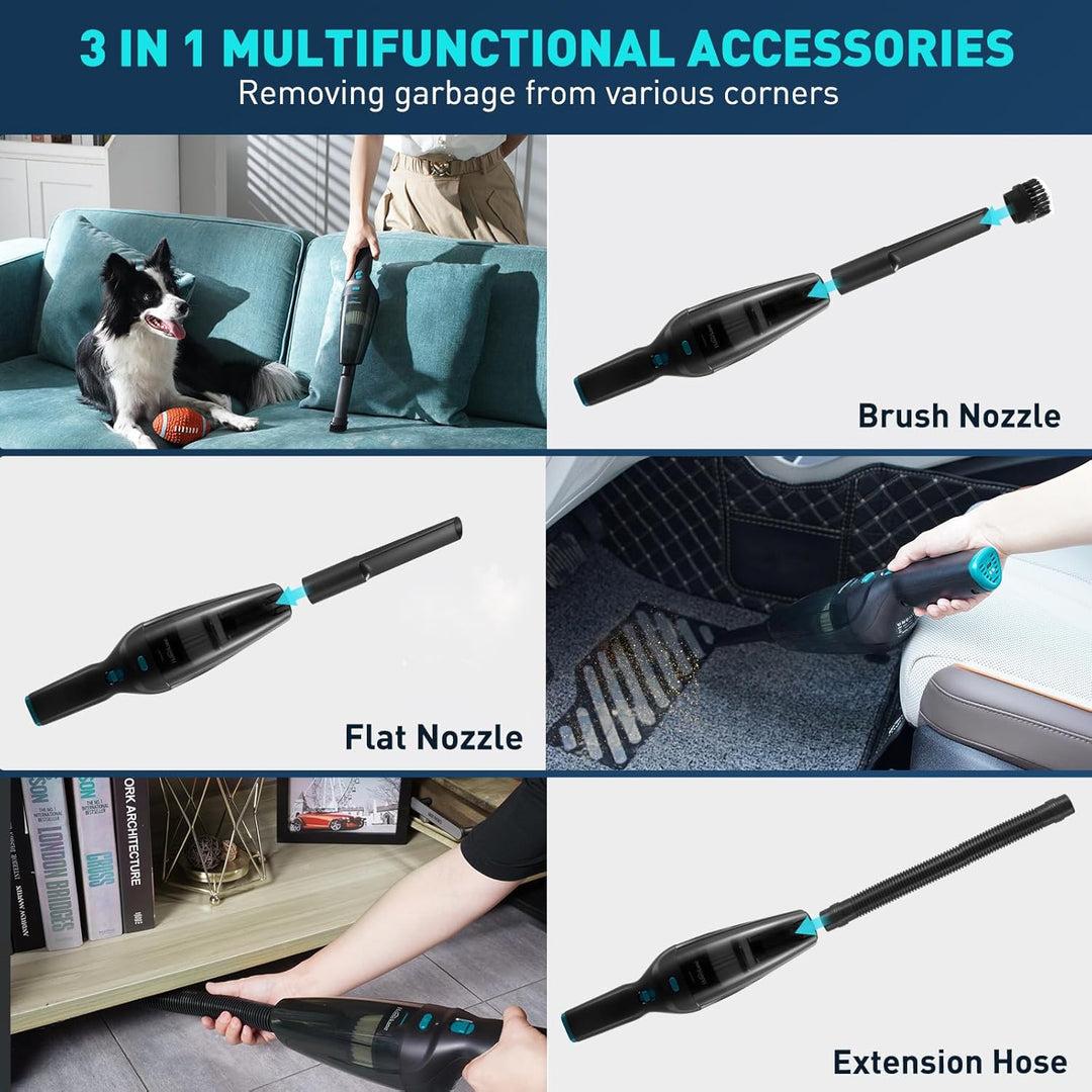 HOMEKANE Handstaubsauger, 9500Pa Handstaubsauger Akku Beutellos Nass&Trocken mit Waschbar HEPA-Filte