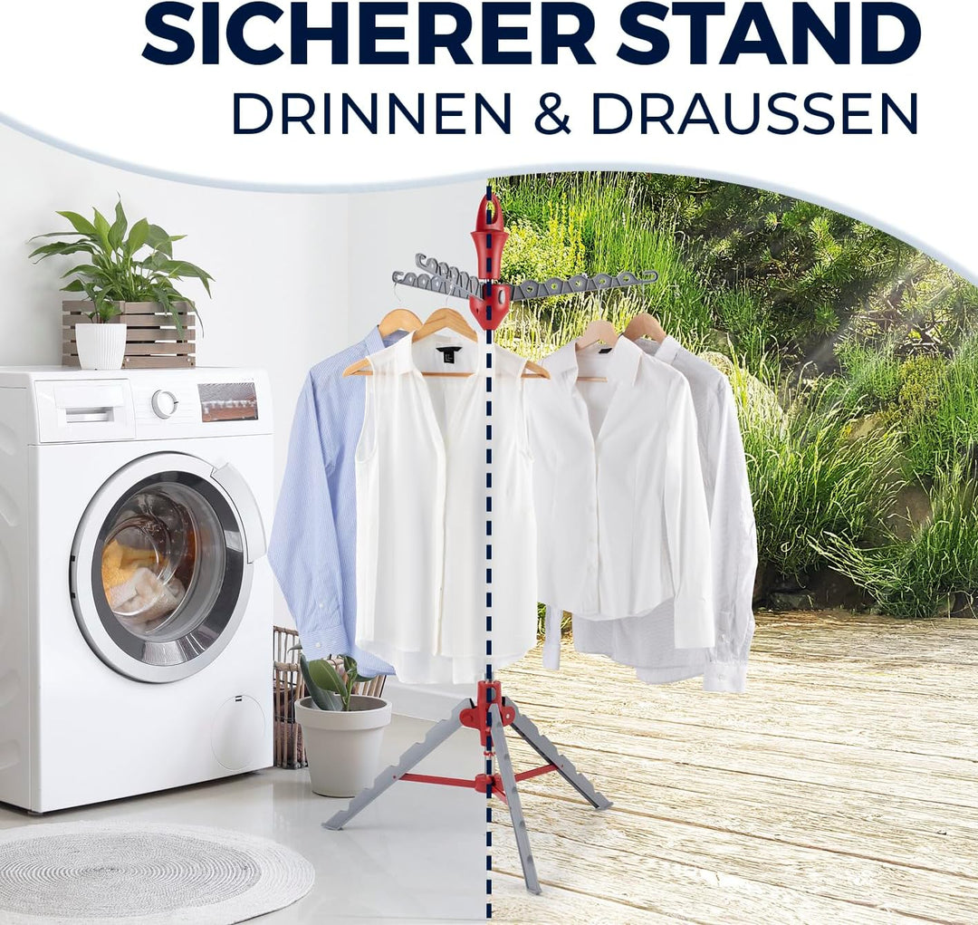 EASYmaxx Wäscheständer Vario für Hemden | Zusammenklappbare Wäschespinne für Bügel | Höhenverstellba