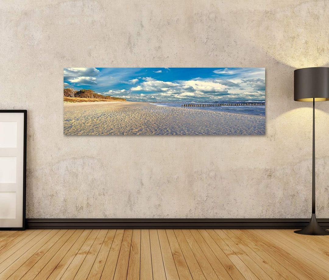 Bild auf Leinwand Ostsee Strand mit Dünen und Meer Wandbild Poster Kunstdruck Bilder Format: 120x40c