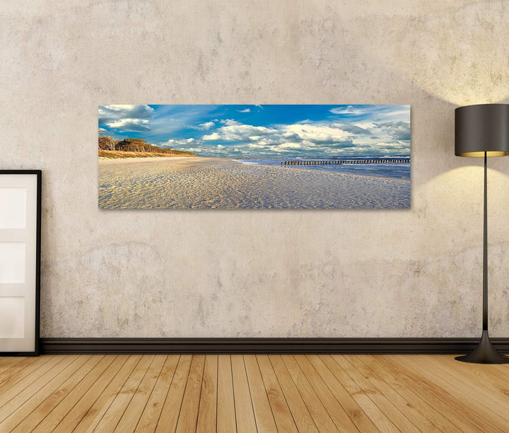 Bild auf Leinwand Ostsee Strand mit Dünen und Meer Wandbild Poster Kunstdruck Bilder Format: 120x40c