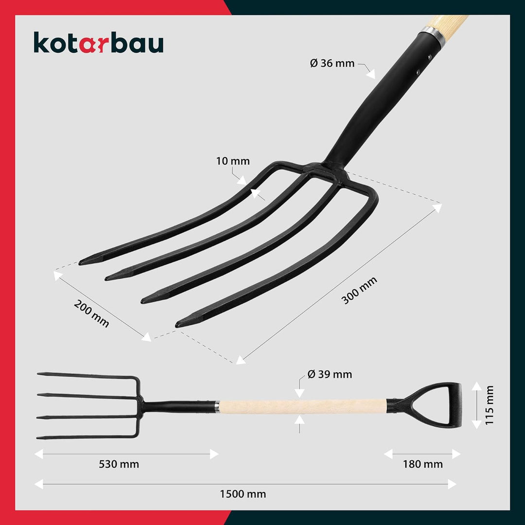 KOTARBAU® Mistforke 4 Zinken 115cm mit Metallstiel Flach für Garten und Landwirtschaft