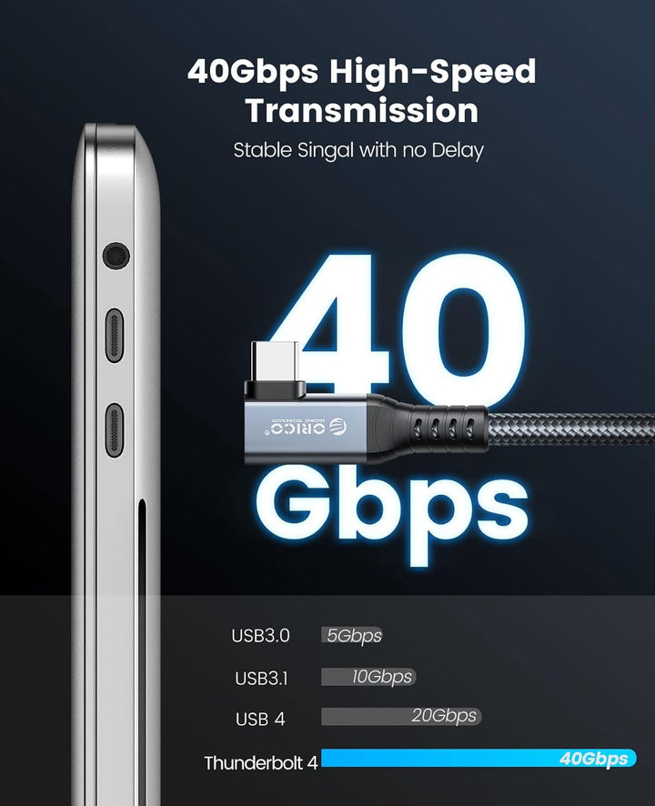 ORICO Kabel für Thunderbolt 4, Kompatibel mit Thunderbolt 3/USB4, Übertragungsrate 40Gbps, 8k@60Hz (