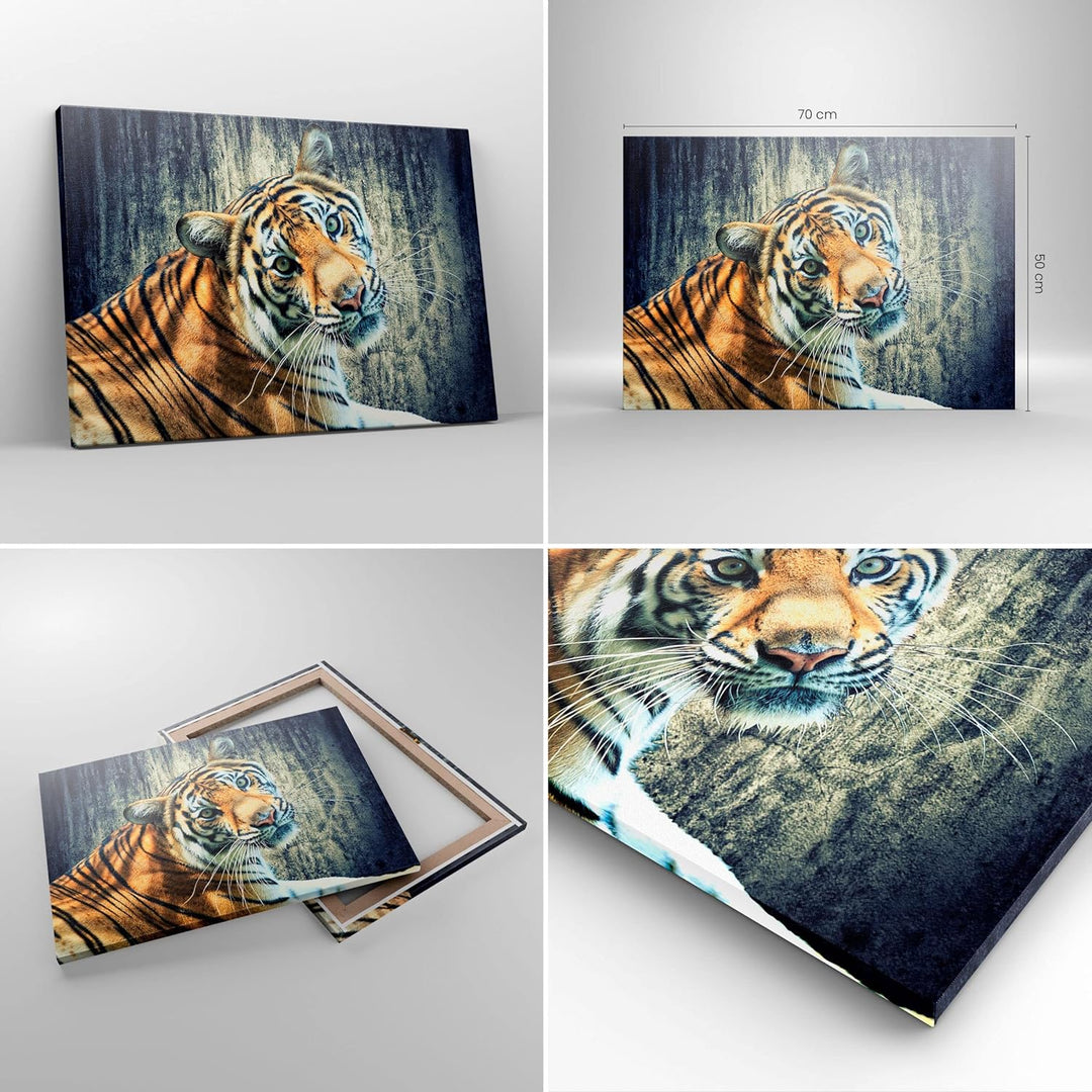 ARTTOR Bilder auf Leinwand Indien stein tiger wild Leinwandbild 70x50cm Wandbilder Dekoration Wohnzi