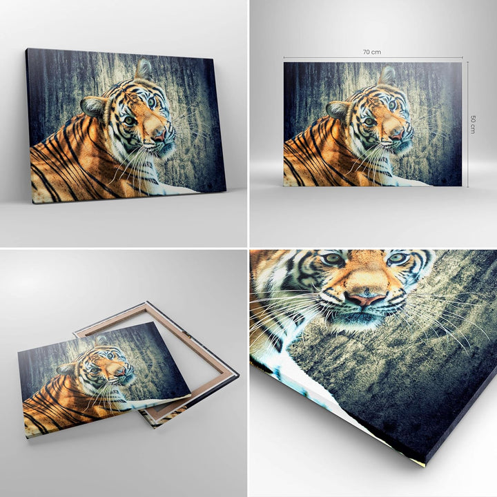 ARTTOR Bilder auf Leinwand Indien stein tiger wild Leinwandbild 70x50cm Wandbilder Dekoration Wohnzi