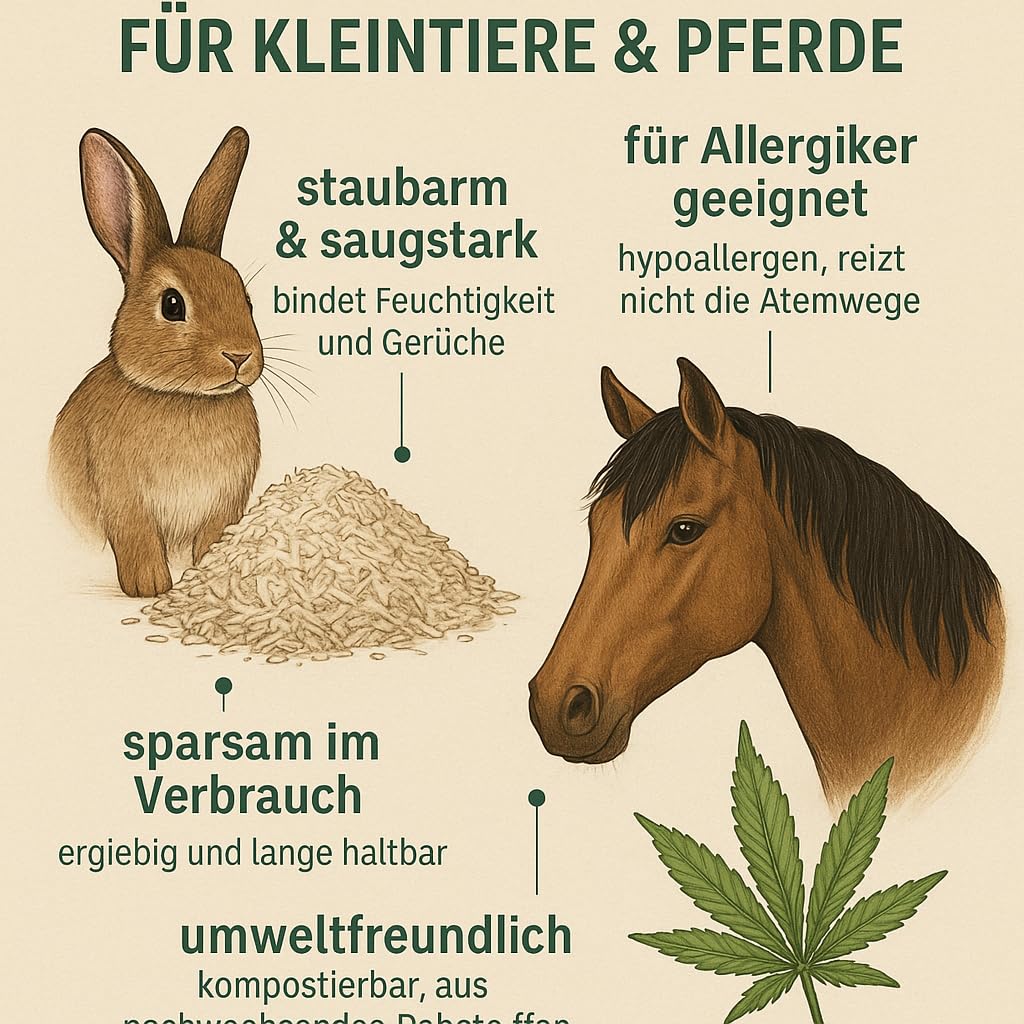 HORSEDREAM Power-Hemp super | Hanfeinstreu | für Pferde & Kleintiere - Hühner, Meerschweinchen, Kani