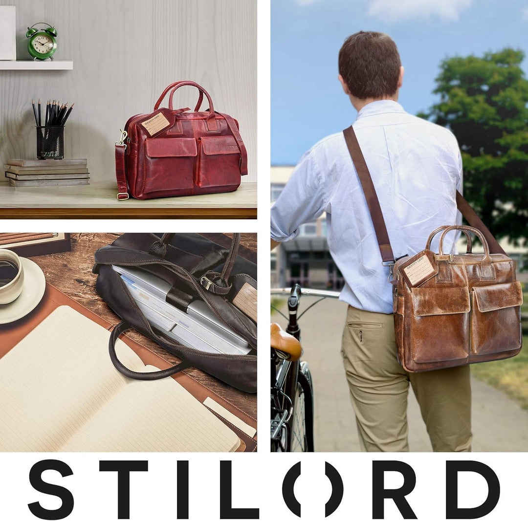 STILORD 'Carlo' Grosse Umhängetasche Leder Lehrertasche Aktentasche Schultertasche Reise Beruf Freiz