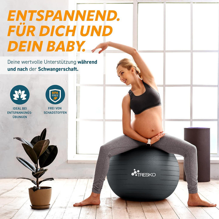 TRESKO® Gymnastikball BPA-Frei inkl. Luftpumpe | Ball für Fitness, Yoga, Gymnastik, Schwangerschaft,