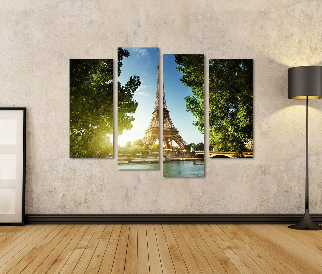 islandburner Bild auf Leinwand Eiffelturm Paris Bilder Wandbilder Poster Leinwand 130x80cm - 4 Teile