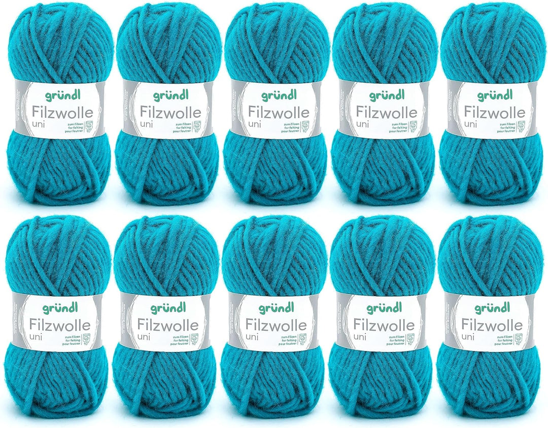Gründl Filzwolle uni (Wolle zum Filzen, Stricken und Häkeln, Garn aus 100 % Schurwolle, 50 g / 50 m,