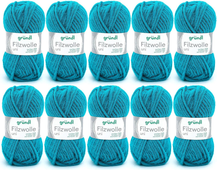 Gründl Filzwolle uni (Wolle zum Filzen, Stricken und Häkeln, Garn aus 100 % Schurwolle, 50 g / 50 m,