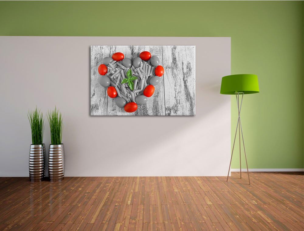 Herz aus Tomaten, Nudeln und Basilikum schwarz/weiss Format: 100x70 auf Leinwand, XXL riesige Bilder