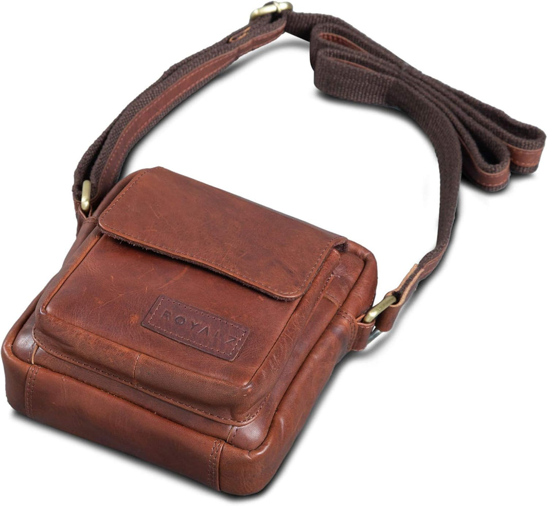 ROYALZ 'Austin' Moderne Echtleder Umhängetasche Klein Herren Schultertasche Mini Messenger Bag Vinta