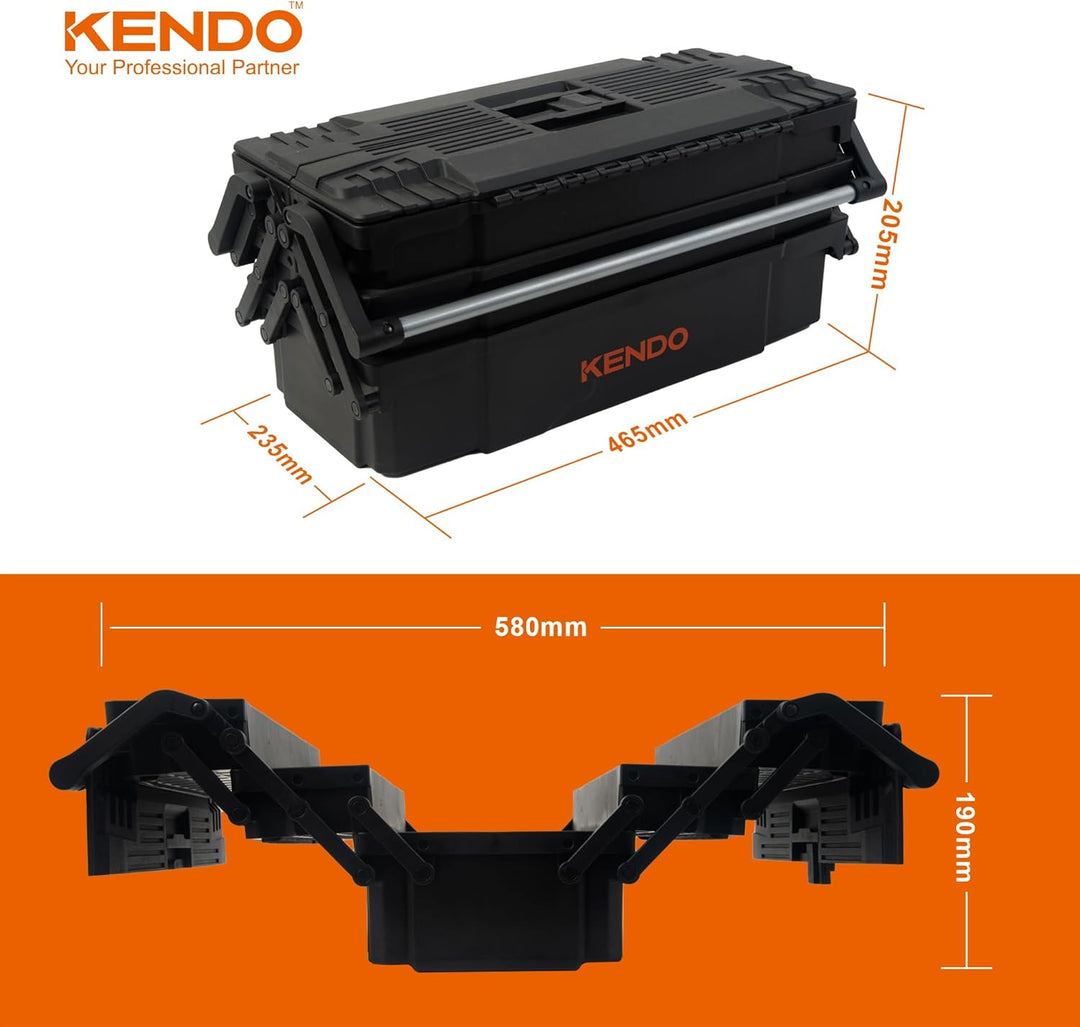 KENDO Werkzeugkasten leer Kunststoff - Leicht und extrem Robust - 46.5 x 23 x 21 cm - 4 aufklappbare