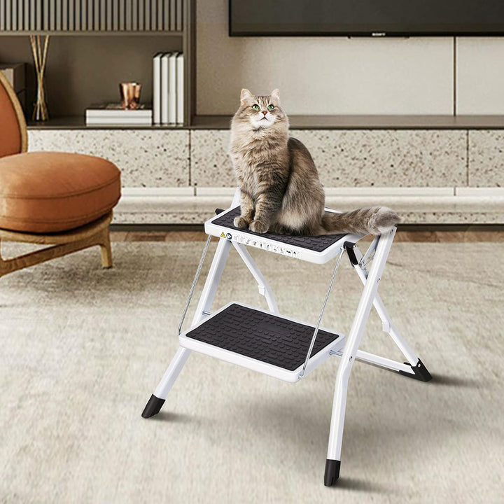 KINGRACK Klapptritt, 2 StufenTrittleiter, zusammenklappbar, Leiter mit Rutschfester Gummimatte, Trit