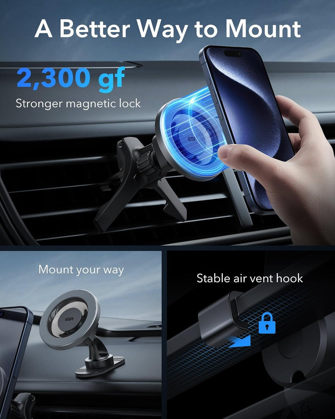 ESR HaloLock Magnetische Auto Handyhalterung, Kompatibel mit MagSafe Autohalterung, Kompatibel mit i