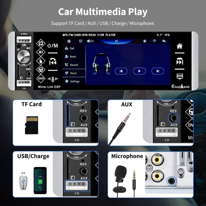 Hikity Autoradio 1 Din Apple Carplay & Android Auto mit Bildschirm 5.1 Zoll Touch Display Radio Blue