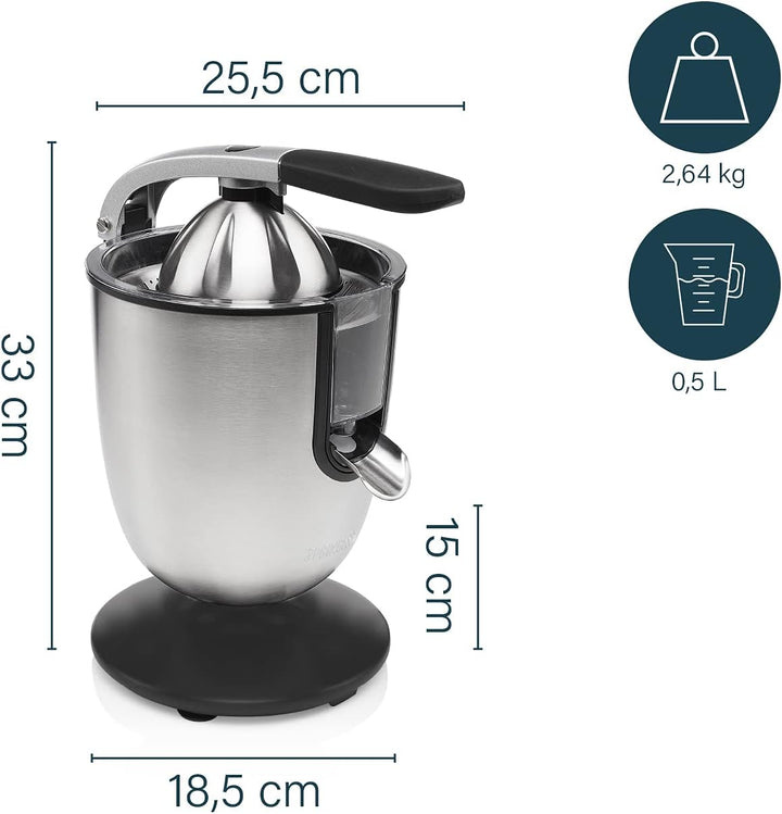 Princess Edelstahl Zitruspresse Champion Juicer - professioneller Hebelarm, 160 Watt Motor, Universa