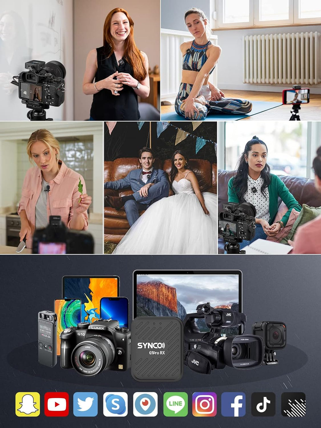 SYNCO Lavalier Mikrofon Wireless G1(A1) Pro, Ansteckmikrofon mit Ladekoffer One-Touch Rauschunterdrü