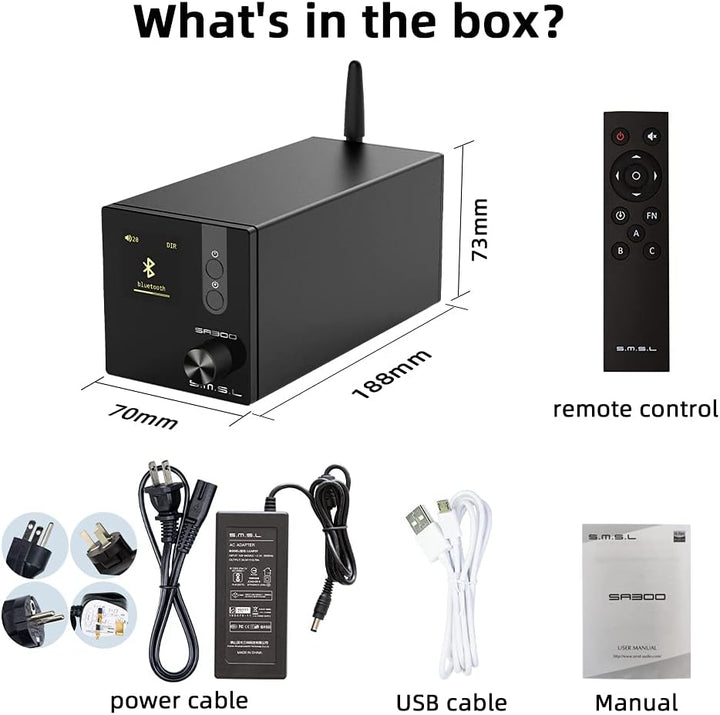 S.M.S.L SA300 HiFi-Digitalverstärker, Infineons MA12070-Chip 80 W x 2 Class D-Endstufe, Cinch-USB-Bl