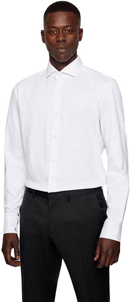 BOSS Herren P-HANK-spread-C1-222 Strukturiertes Slim-Fit Hemd aus funktionalem Stretch-Jersey 44 Wei