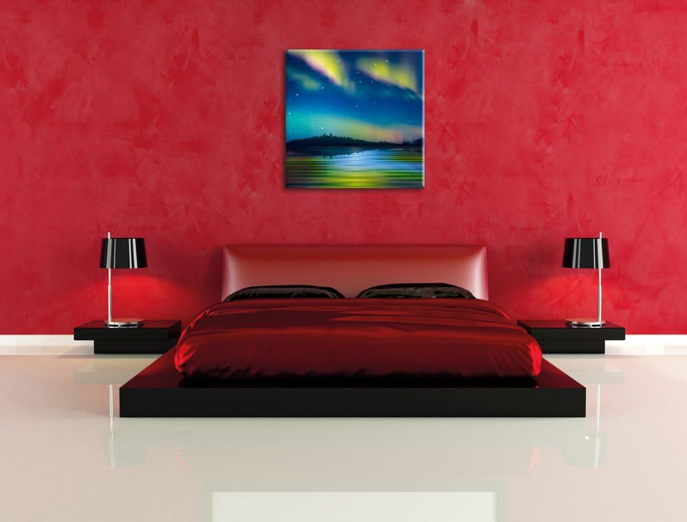 Polarlichter in Alaska, Format: 70x70 auf Leinwand, XXL riesige Bilder fertig gerahmt mit Keilrahmen