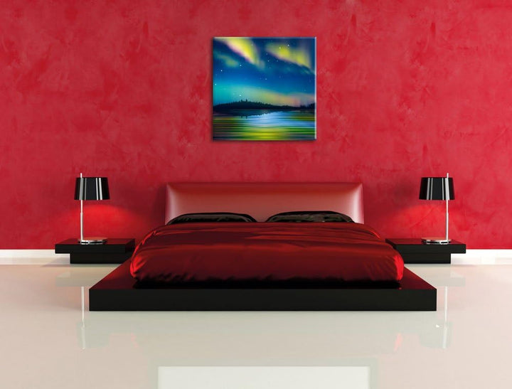 Polarlichter in Alaska, Format: 70x70 auf Leinwand, XXL riesige Bilder fertig gerahmt mit Keilrahmen