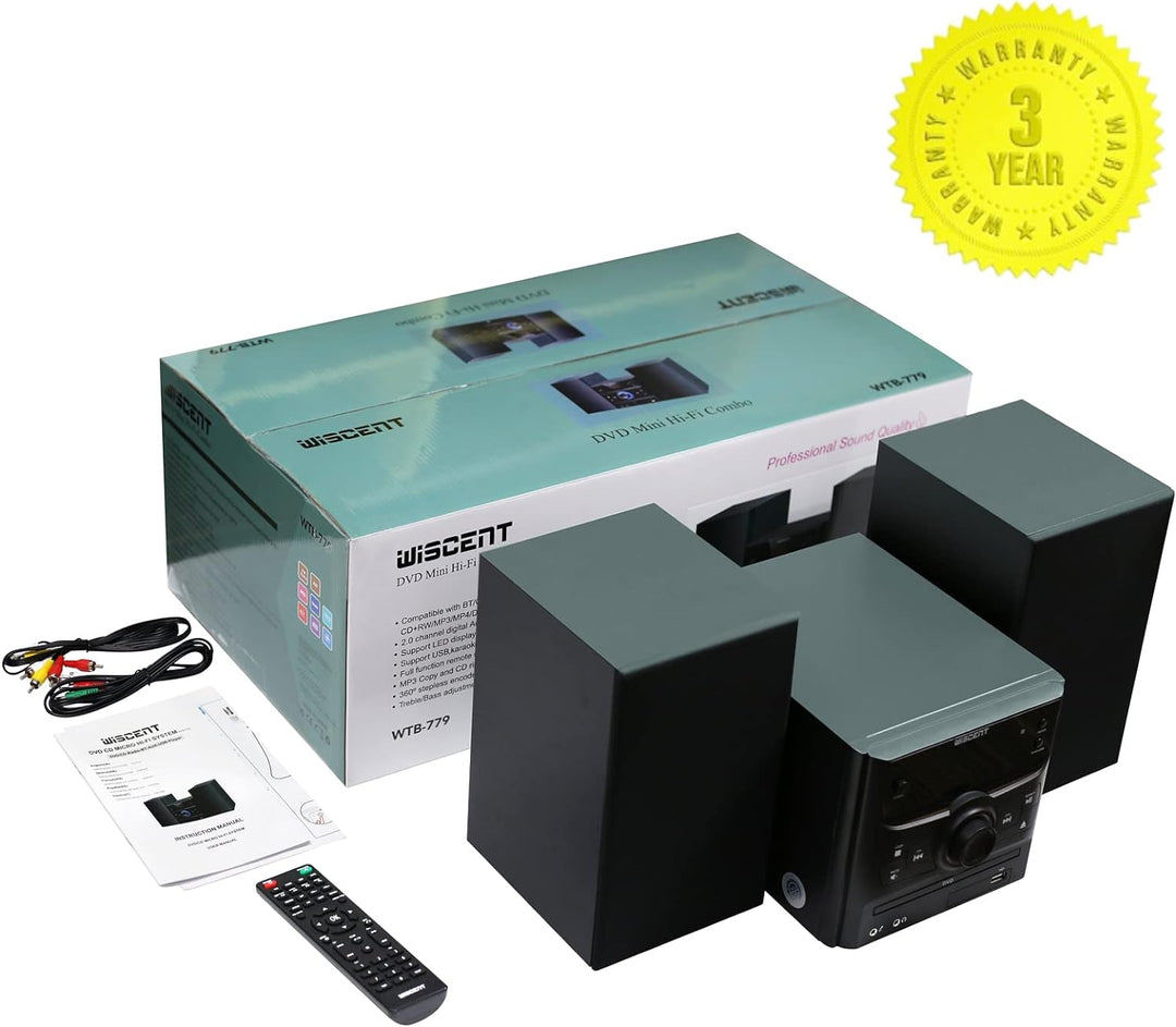 WISCENT HiFi-System Stereo-Systeme mit Bluetooth (CD-Player, DVD-Player, UKW-Radio, USB, AUX-Eingang