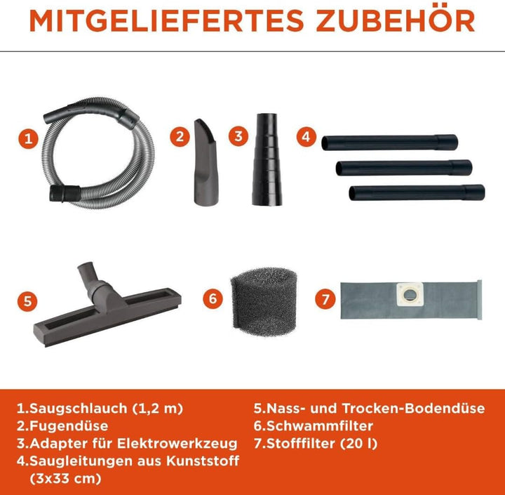 BLACK+DECKER Nass und Trockensauger BXVC20PTE mit Integrierte Steckdose für Elektrowerkzeug (1200 W,