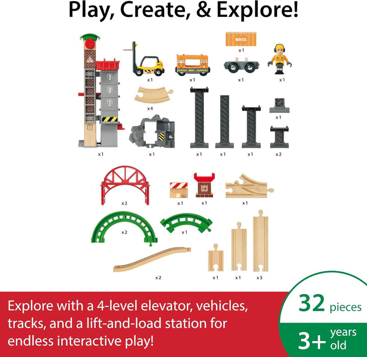 BRIO World 33887 Grosses Lagerhaus-Set mit Aufzug - Zubehör Holzeisenbahn - Konstruktionsspielzeug e