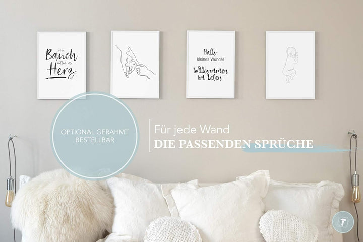Papierschmiede® Premium Spruchposter Set 4er DIN A1, Motiv: Hallo Baby, Geburt Newborn Kind, Typogra