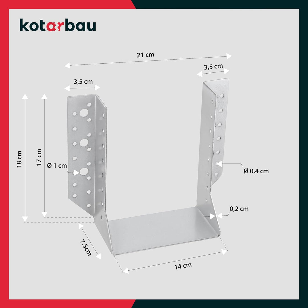 KOTARBAU® 10er Set Balkenschuh Typ A 140 mm Holzbalkenverbinder Balkenverbinder Verbinder für Baukon