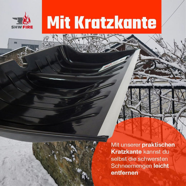 SHW-FIRE Schneeschaufel 55cm breit mit geradem Alu-Stiel 118cm lang - Idealer Schneeschieber für den