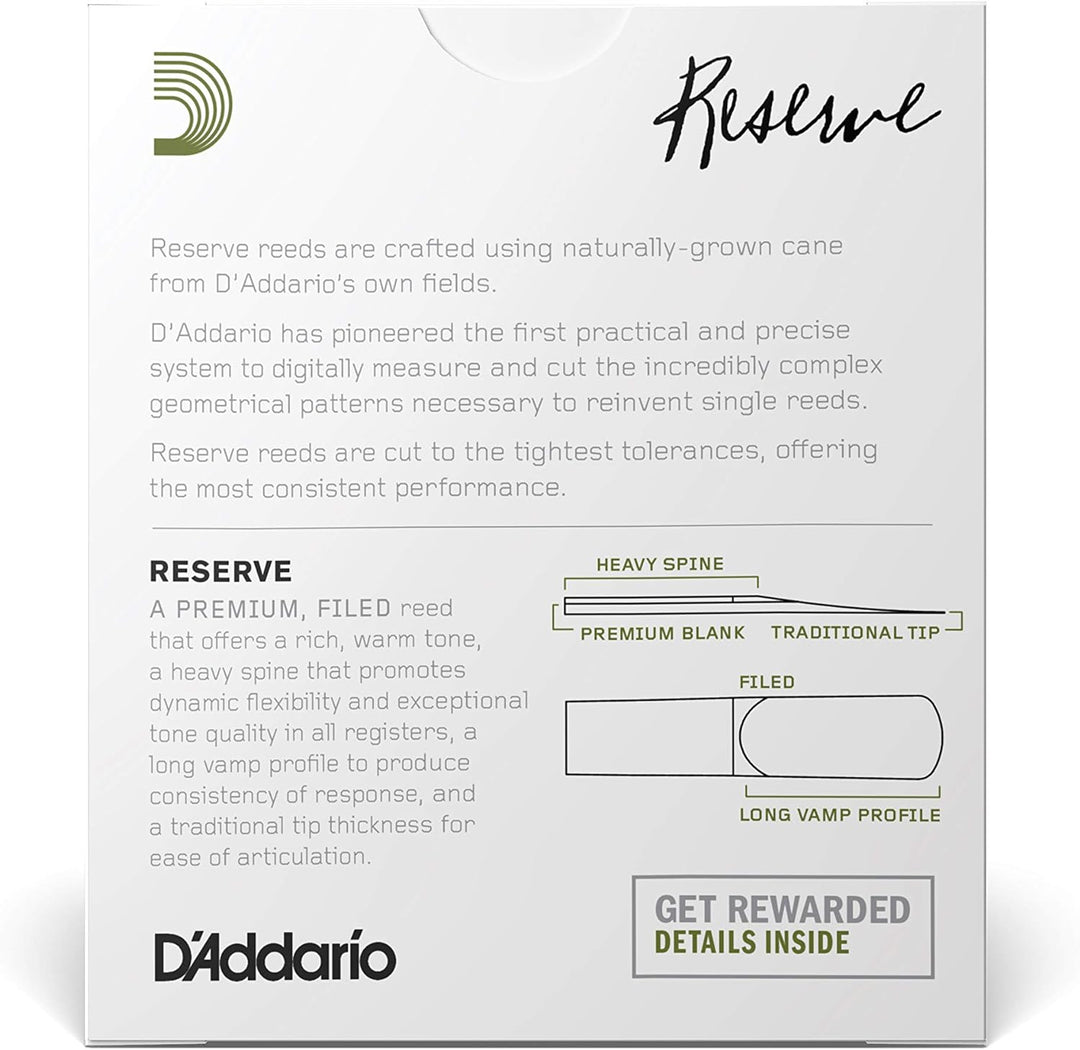 D'Addario Reserve Blätter für Altsaxophon Stärke 3.0+ (10 Stück) Stärke 3,0+ Non-Organic, Stärke 3,0