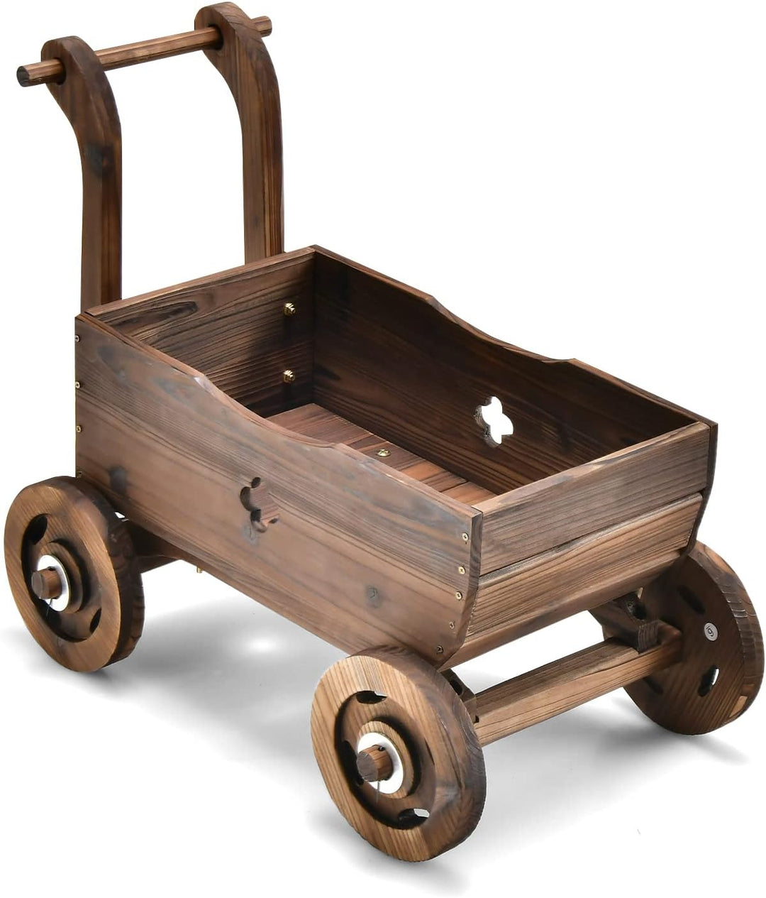 COSTWAY Blumenwagen Holz, Pflanzwagen mit Rädern und Griff, Pflanzkasten mit Abflussloch, Pflanztopf