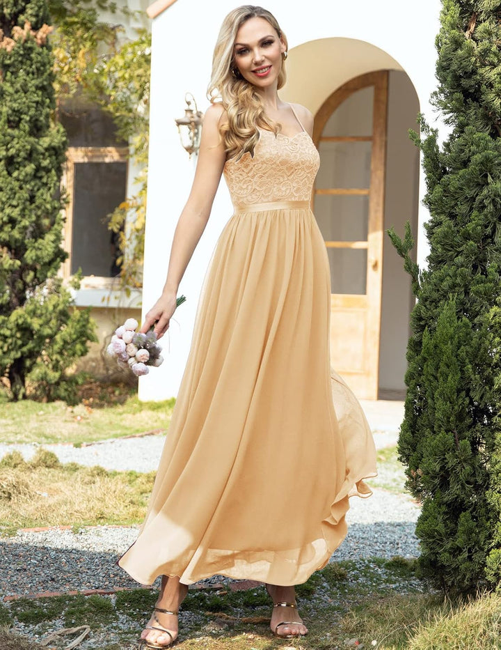 DRESSTELLS Abendkleider Elegant für Hochzeit Festlich Ballkleid Damen Lang Brautkleid Standesamt Bra