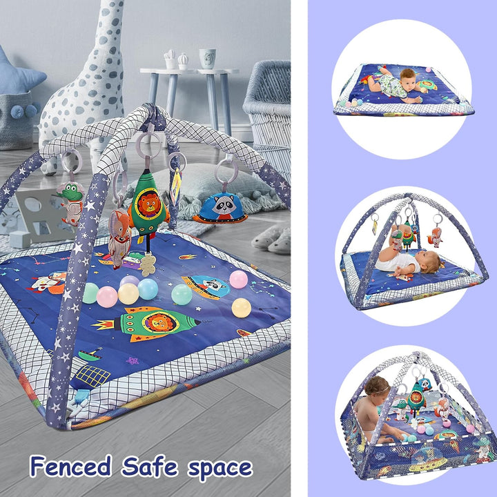 Sinbide Spieldecke für Babys, Spielmatte mit Spielbogen, Spielmatte und sensorische Spielzeuge für B