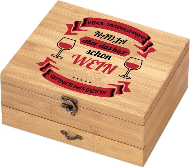 Maverton Weinöffner-Set personalisiert Weinset Sommelier Set - Geschenkbox Holzbox + 8er Weinzubehör