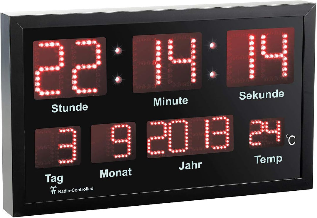Lunartec LED Funkuhr: LED-Funk-Tisch- und Wanduhr mit Datum und Temperatur, 412 rote LEDs (Funkuhr D