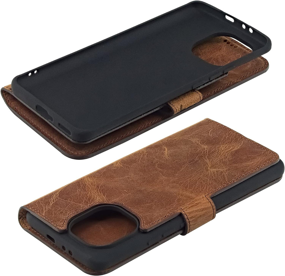 Suncase Book-Style Hülle kompatibel mit Xiaomi Mi 11 Leder Tasche (Slim-Fit) Lederhülle Handytasche