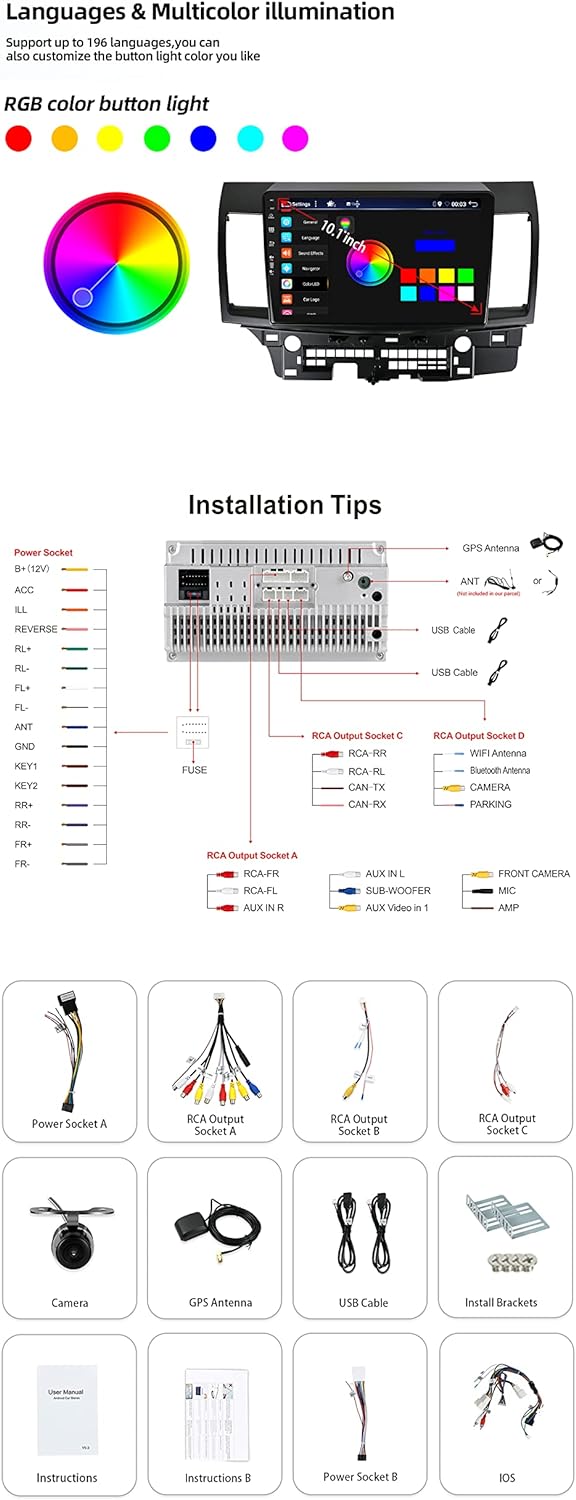 YUNTX Android 10 Autoradio Compatible Avec Mitsubishi Lancer (2010-2017)- GPS 2 Din - Caméra arrière